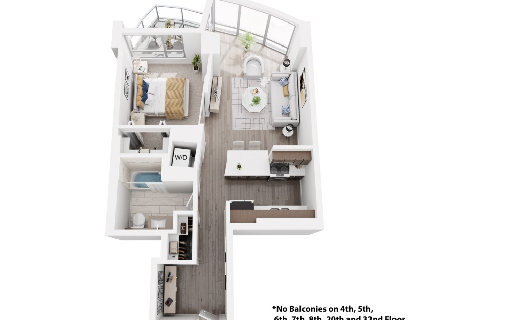 A1 - 1 bedroom floorplan layout with 1 bathroom and 655 square feet (3D) A1 - 1 bedroom floorplan layout with 1 bathroom and 655 square feet (3D)