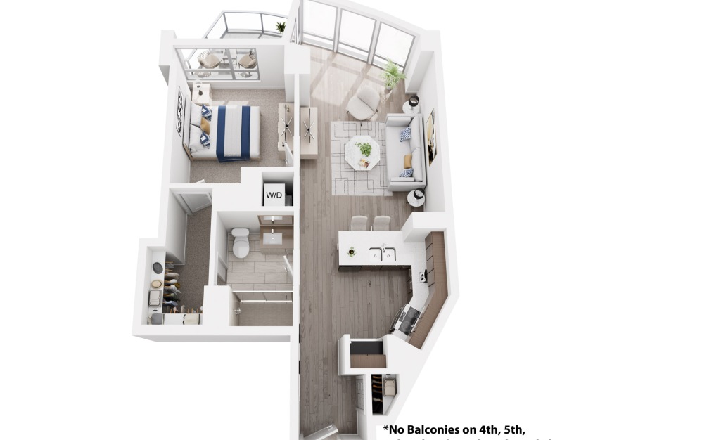 A2 - 1 bedroom floorplan layout with 1 bathroom and 700 square feet (3D) A2 - 1 bedroom floorplan layout with 1 bathroom and 700 square feet (3D)