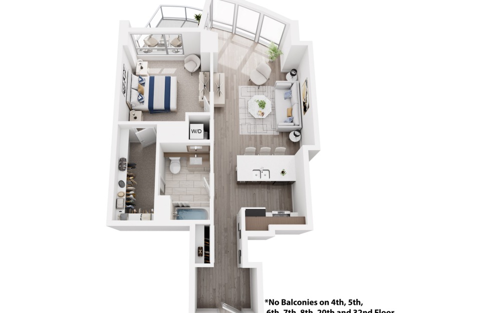 A3 - 1 bedroom floorplan layout with 1 bathroom and 715 square feet (3D) A3 - 1 bedroom floorplan layout with 1 bathroom and 715 square feet (3D)