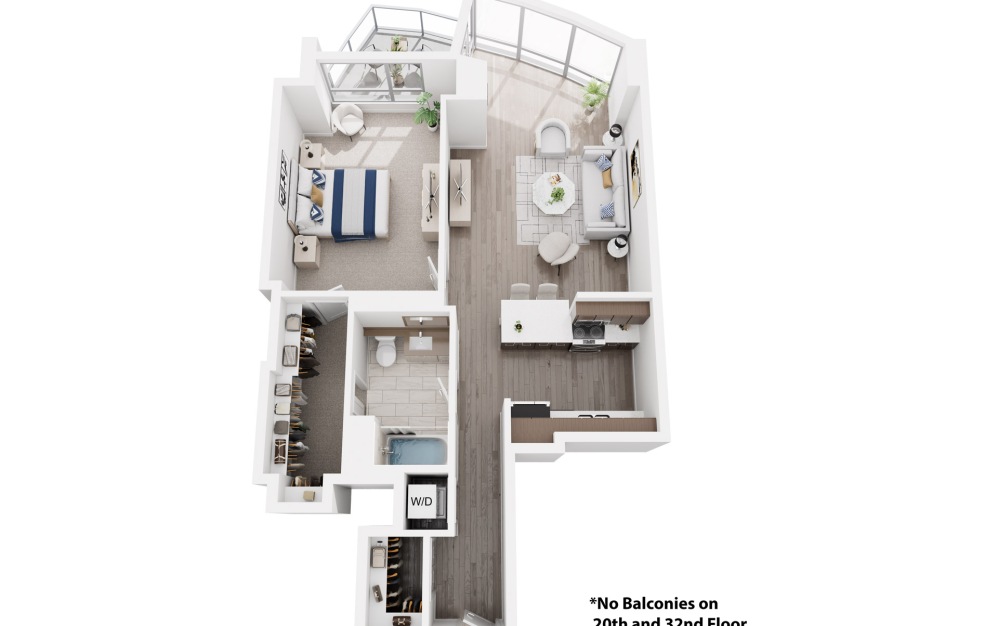 A5 - 1 bedroom floorplan layout with 1 bathroom and 814 square feet (3D) A5 - 1 bedroom floorplan layout with 1 bathroom and 814 square feet (3D)