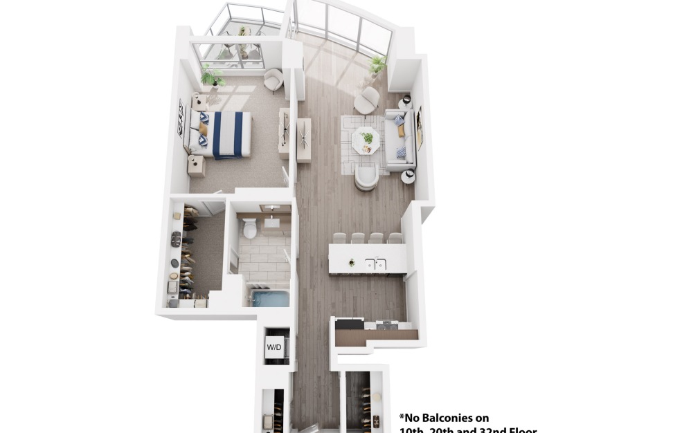 A6 - 1 bedroom floorplan layout with 1 bathroom and 826 square feet (3D) A6 - 1 bedroom floorplan layout with 1 bathroom and 826 square feet (3D)