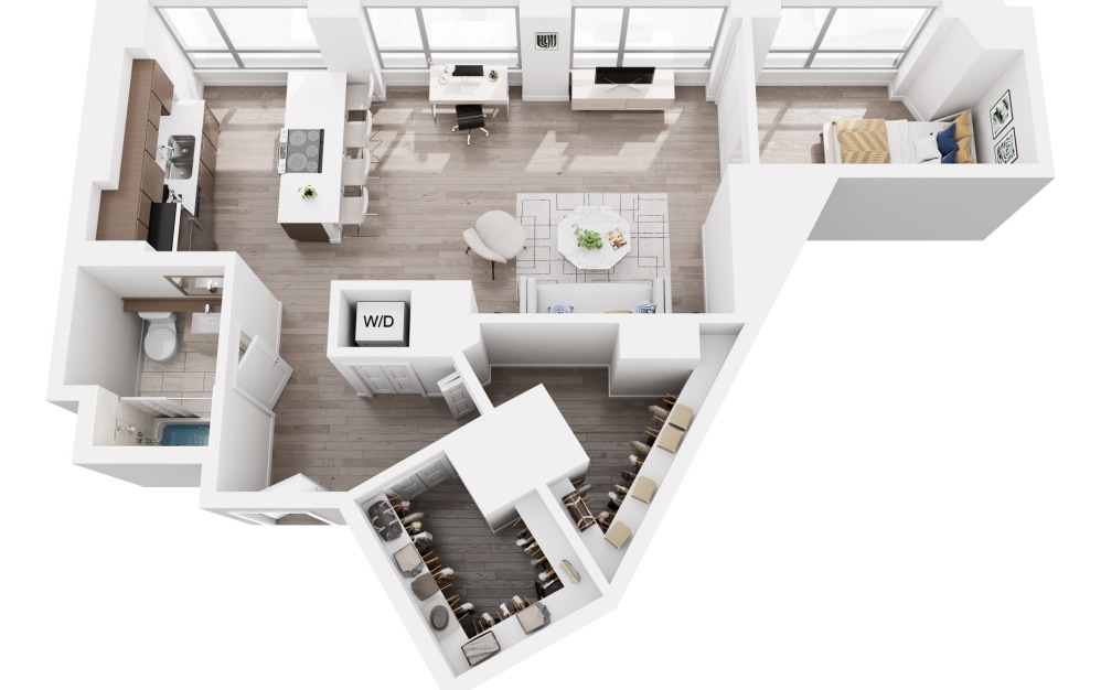 A7 - 1 bedroom floorplan layout with 1 bathroom and 878 square feet (3D) A7 - 1 bedroom floorplan layout with 1 bathroom and 878 square feet (3D)