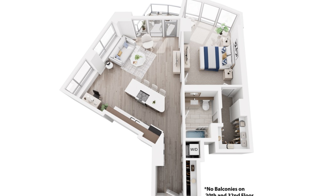 A8 - 1 bedroom floorplan layout with 1 bathroom and 905 square feet (3D) A8 - 1 bedroom floorplan layout with 1 bathroom and 905 square feet (3D)