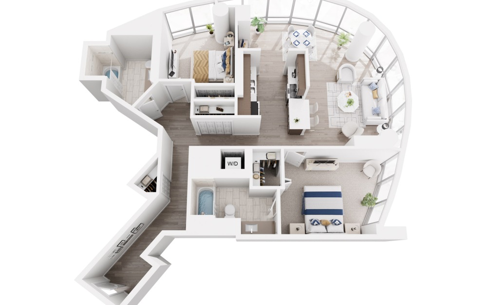 B1 - 2 bedroom floorplan layout with 2 bathrooms and 1177 square feet (3D) B1 - 2 bedroom floorplan layout with 2 bathrooms and 1177 square feet (3D)