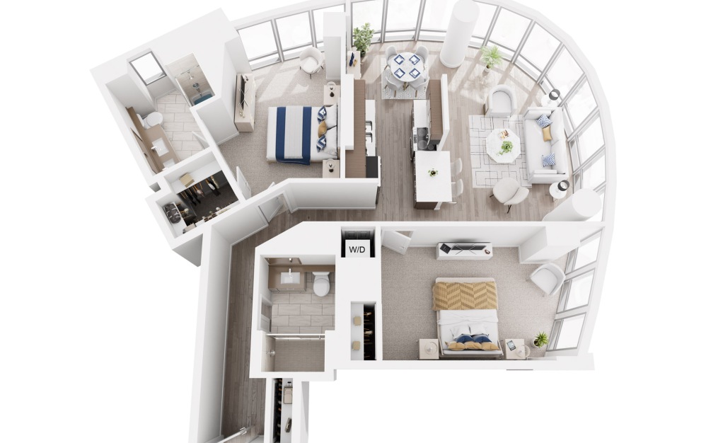 B3 - 2 bedroom floorplan layout with 2 bathrooms and 1283 square feet (3D) B3 - 2 bedroom floorplan layout with 2 bathrooms and 1283 square feet (3D)