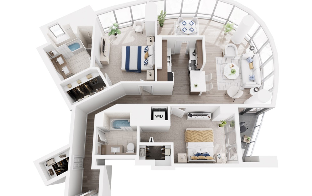 B4 - 2 bedroom floorplan layout with 2 bathrooms and 1325 square feet (3D) B4 - 2 bedroom floorplan layout with 2 bathrooms and 1325 square feet (3D)
