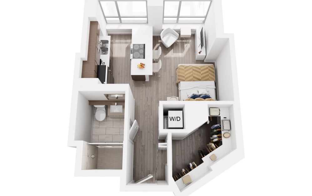 S1 - Studio floorplan layout with 1 bathroom and 480 square feet (3D) S1 - Studio floorplan layout with 1 bathroom and 480 square feet (3D)