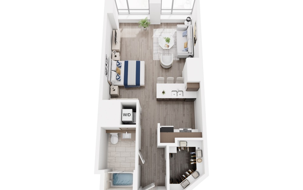 S2 - Studio floorplan layout with 1 bathroom and 546 square feet (3D) S2 - Studio floorplan layout with 1 bathroom and 546 square feet (3D)