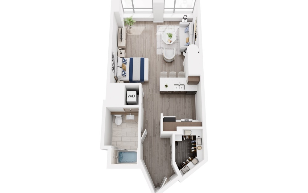 S2a - Studio floorplan layout with 1 bathroom and 546 square feet (3D)