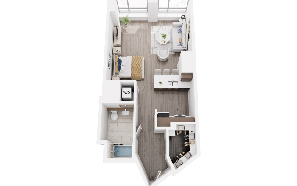 S2b - Studio floorplan layout with 1 bathroom and 546 square feet (3D) S2b - Studio floorplan layout with 1 bathroom and 546 square feet (3D)